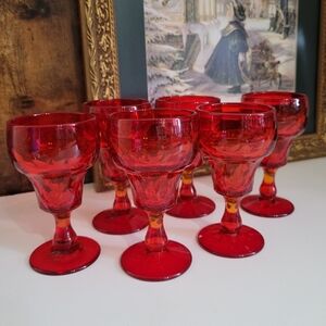 Vintage Fostoria Argus Ruby Red Mini Shot Glasses, Set Of 6